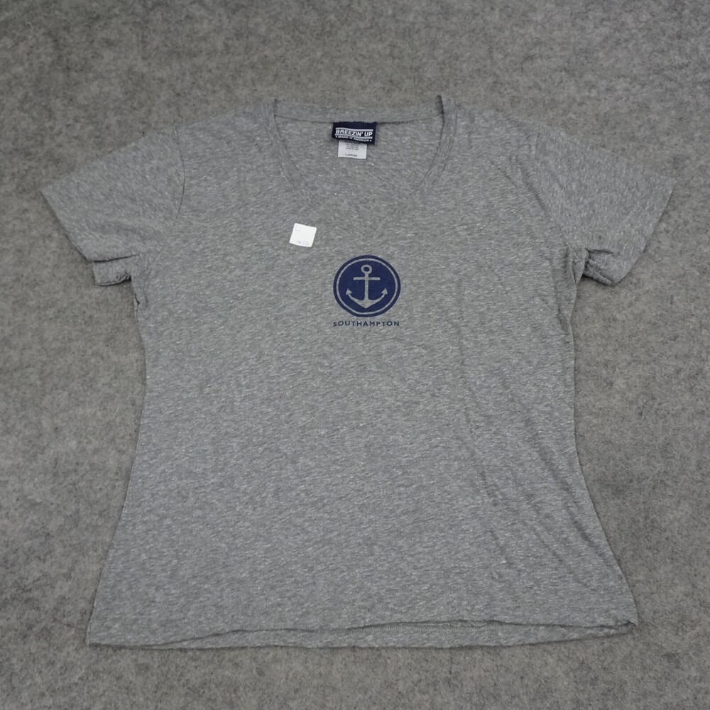 Breezin Up Shirt Womens Large L Gray Short Sleeve Tee Southampton Nautical